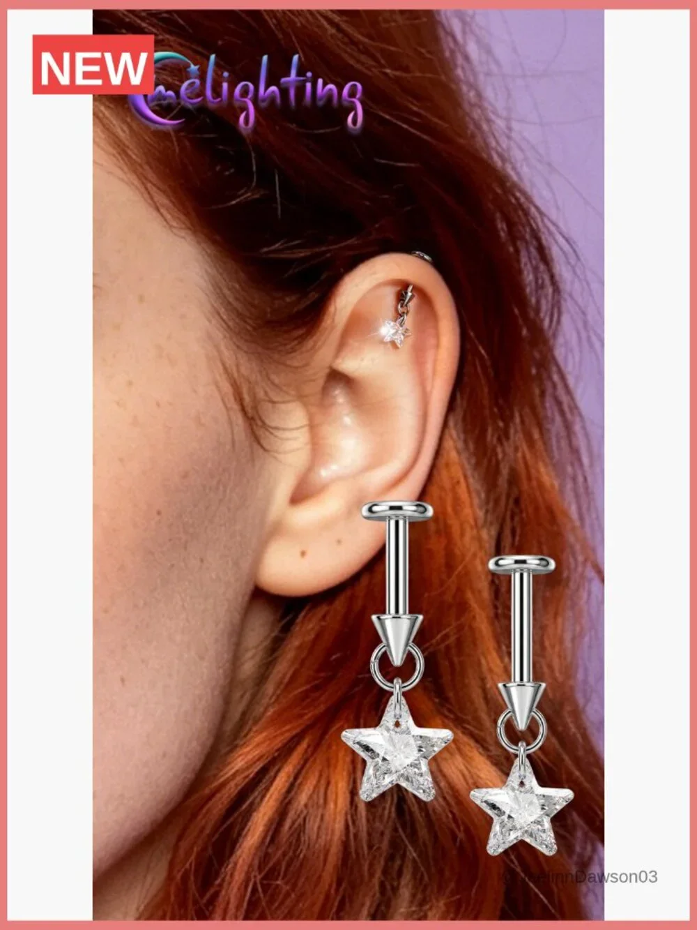 16G Titanium Vertical Helix Piercing Star Dangle Stud Earring